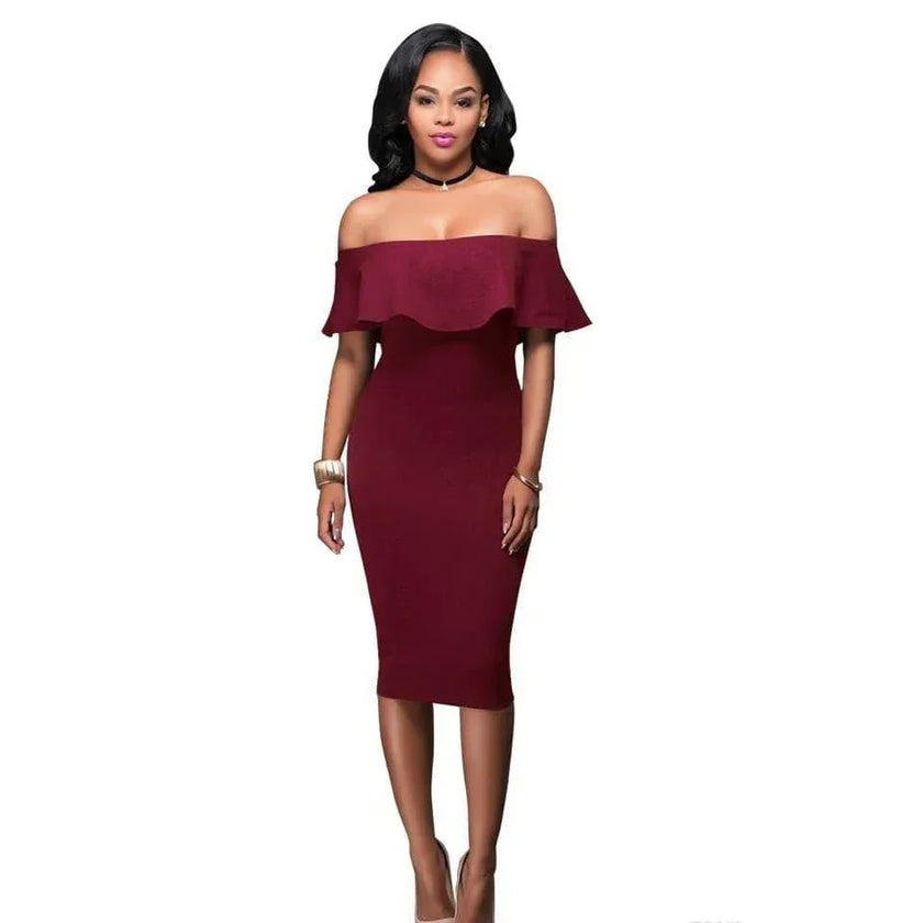 OFF SHOULDER RUFFLE BODYCON DRESS