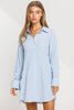 LILA Blue Ruched Drawstring Sleeve Shirt Dress