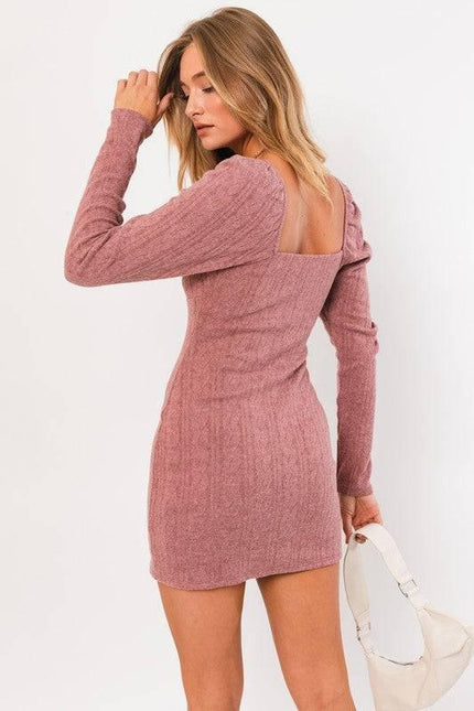 Long Sleeve Soft Mulberry Knit Mini Dress