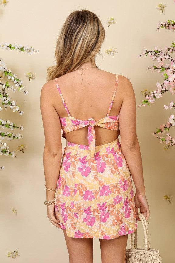 Flower Power Print Linen Mini Dress