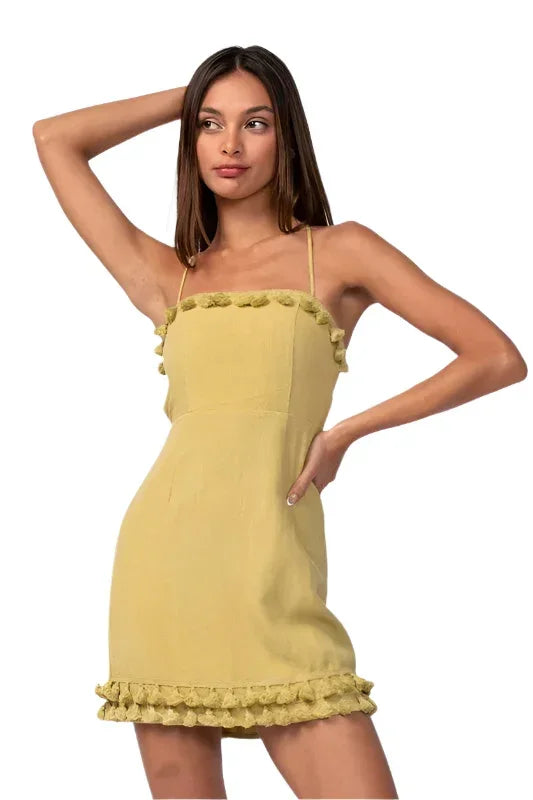 RUFFLE ME Josie Crossback Linen Tassel Vacation Dress