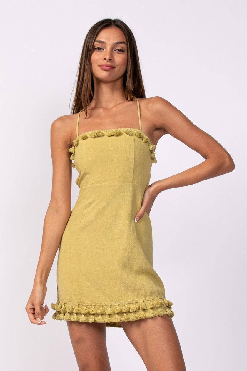 RUFFLE ME Josie Crossback Linen Tassel Vacation Dress
