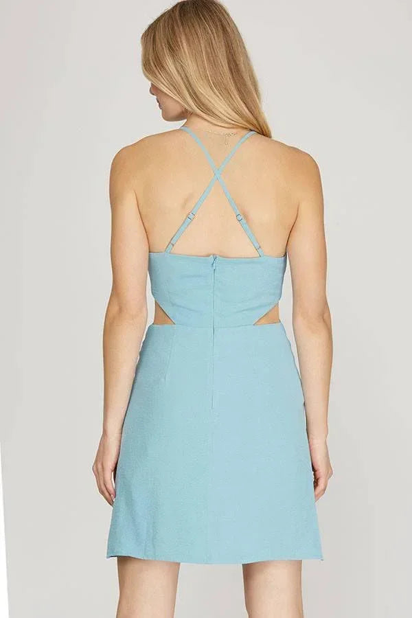 CUTOUR COWL NECK MINI DRESS