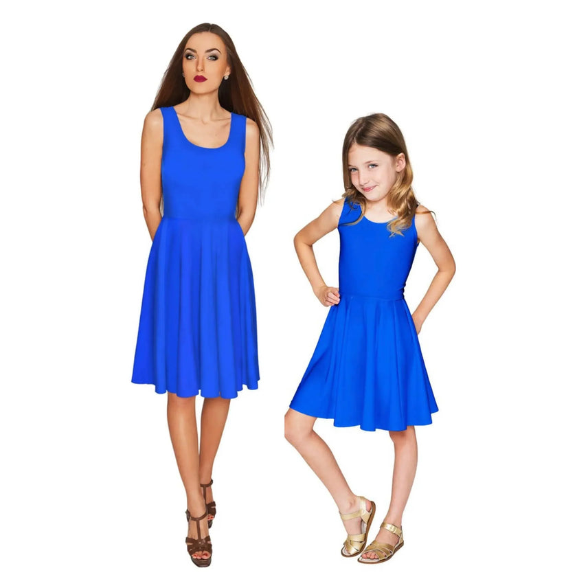 WOMEN's ROYAL BLUE STRETCH SLEEVELESS FIT & FLARE MIDI DRESS