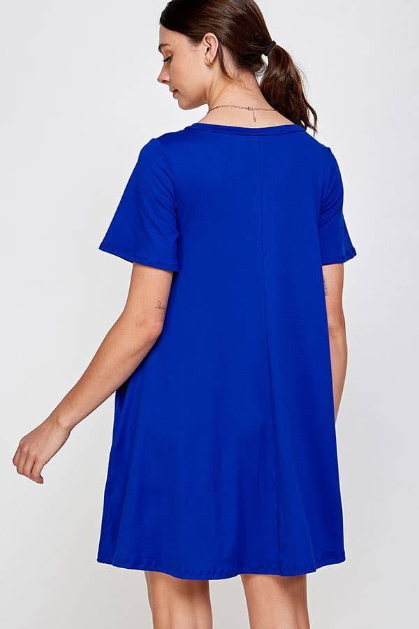 WOMEN'S SHORT SLEEVE STRETCH TEE SHIRT DRESS WITH POCKETS