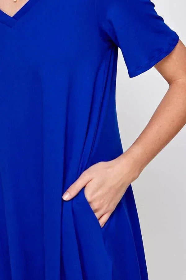 WOMEN'S SHORT SLEEVE STRETCH TEE SHIRT DRESS WITH POCKETS