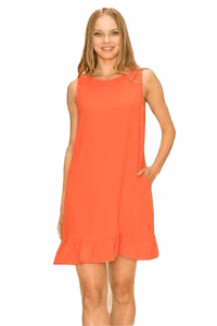 Sleeveless shift dress with ruffled hem & pockets