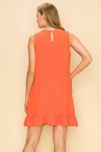 Sleeveless shift dress with ruffled hem & pockets