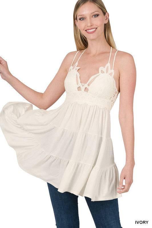 Ivory Crochet Lace Ruffle Cami Dress Ivory Crochet Lace Ruffle Cami Dress