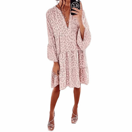 WOMEN'S BLUSH PINK LEOPARD PRINT BABY DOLL DRESS