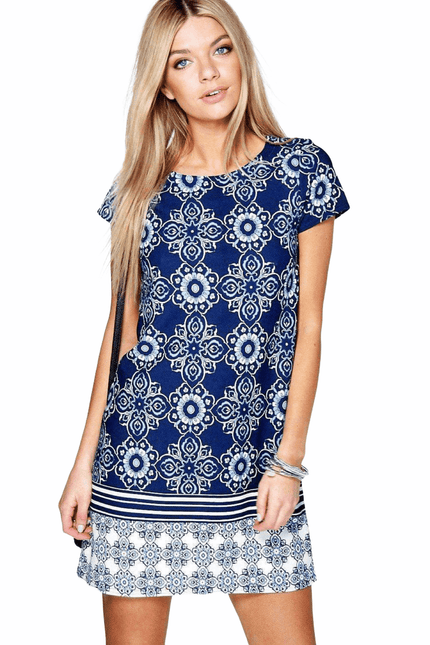 WOMEN'S SHORT SLEEVE PRINT SHIFT DRESS