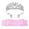 BIRTHDAY GIRL RHINESTONE TIARA PRINCESS AND PINK SASH