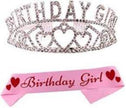BIRTHDAY GIRL RHINESTONE TIARA PRINCESS AND PINK SASH