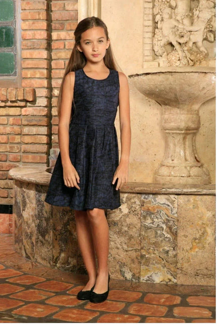 TWEEN GIRLS NAVY ANIMAL PRINT SLEEVELESS SKATER FIT & FLARE PARTY DRESS