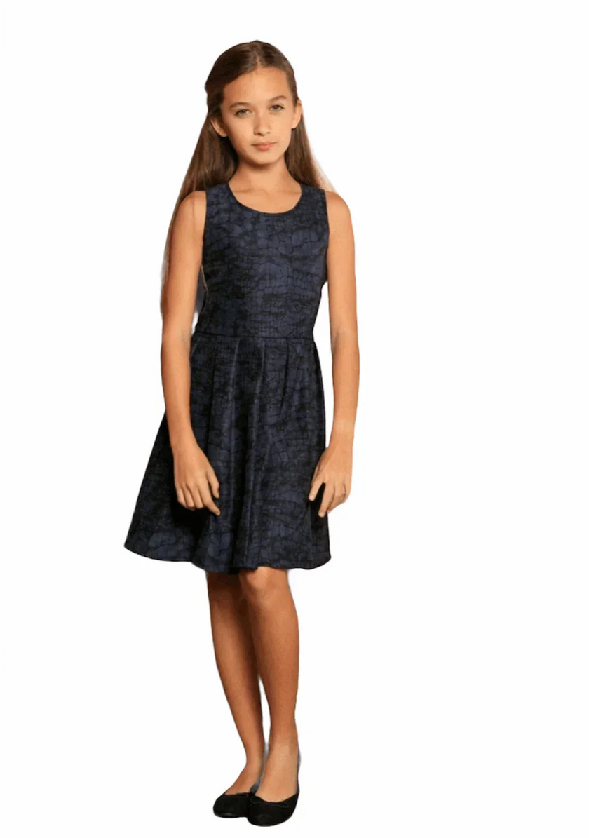 TWEEN GIRLS NAVY ANIMAL PRINT SLEEVELESS SKATER FIT & FLARE PARTY DRESS