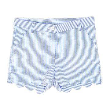 E-LAND KIDS BLUE WHITE GINGHAM SCALLOP GIRLS SHORTS