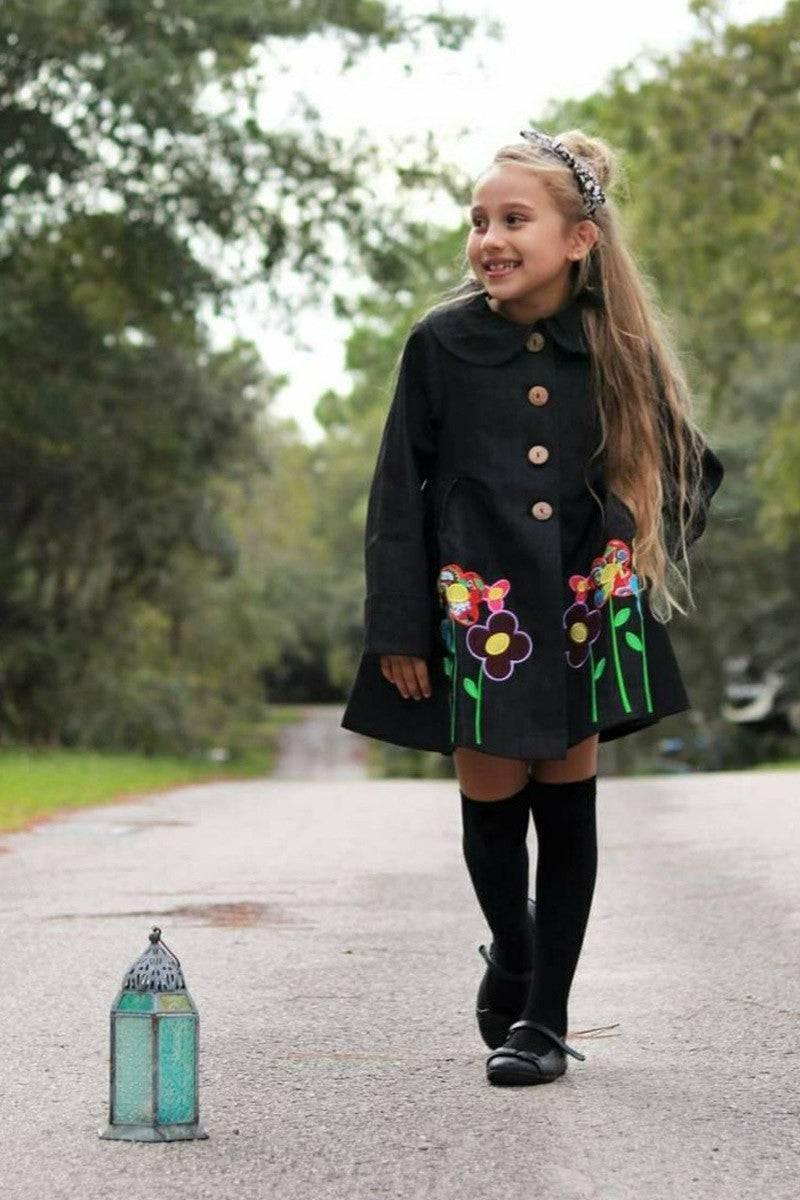 Girls Dark Wash A-Line Fully Lined and Quilted Fall Coat