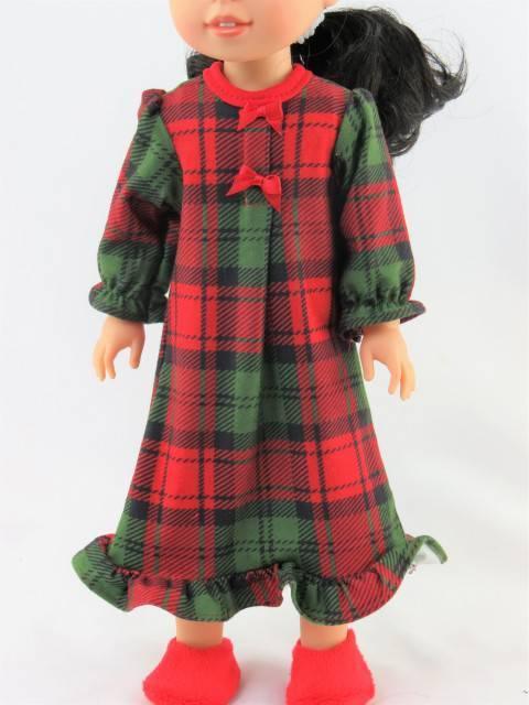 14.5 INCH DOLL: Red and Green Plaid Nightgown FOR WELLIE WISHERS