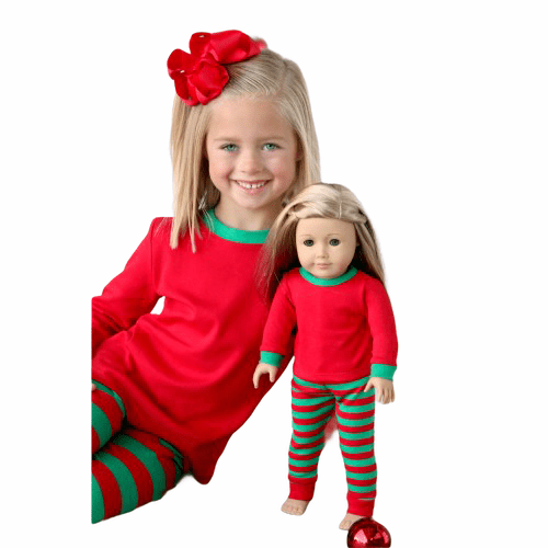 HOLIDAY CHRISTMAS STRIPED FAMILY DOLLS MATCHING PAJAMAS