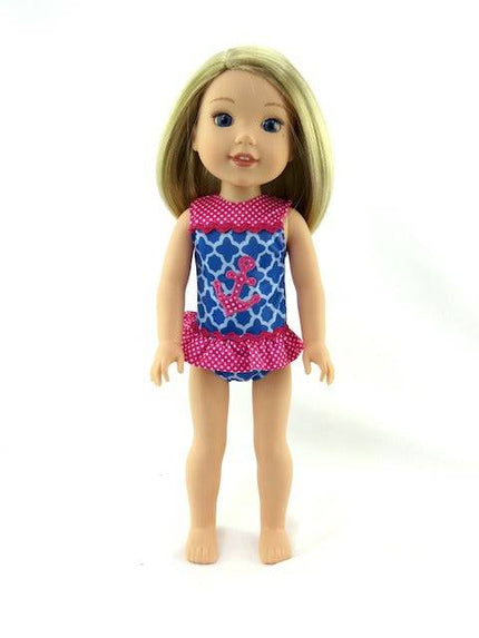 BLUE & PINK ANCHOR SWIMSUIT FOR WELLIE WISHERS & 14 Inch Doll