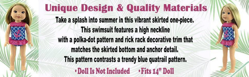 BLUE & PINK ANCHOR SWIMSUIT FOR WELLIE WISHERS & 14 Inch Doll