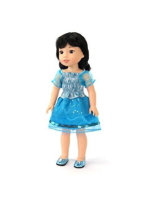 Blue PRINCESS Sparkly SEQUIN Dress FOR WELLIE WISHERS 14.5 INCHES