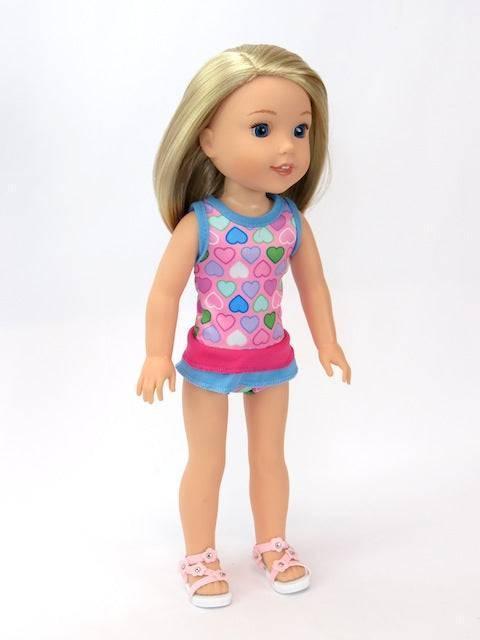 Pink Heart Bathing Suit for Wellie Wishers & 14 inch Dolls
