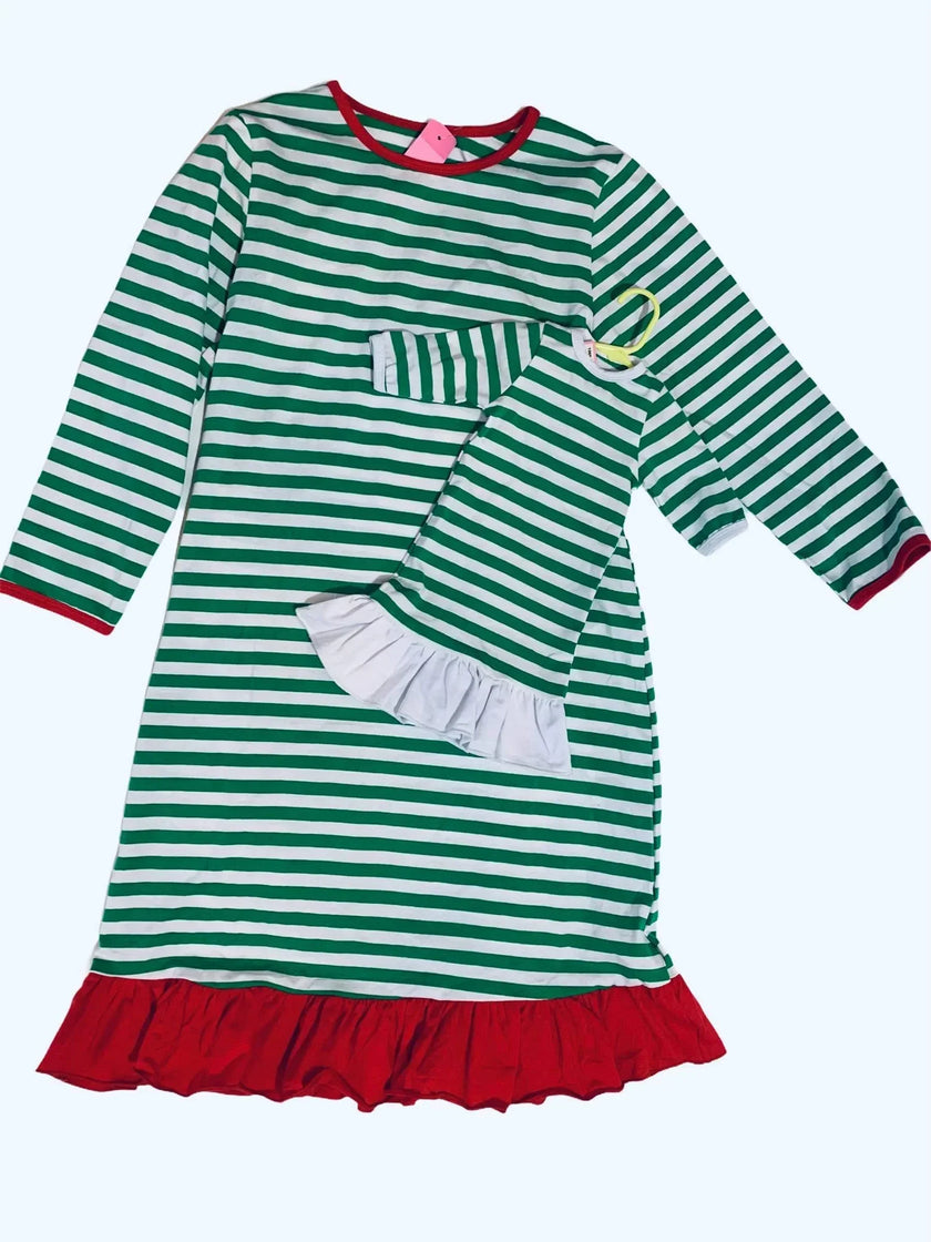 GIRLS & DOLLS MATCHING STIPE LONG SLEEVEMAXI NIGHTGOWN