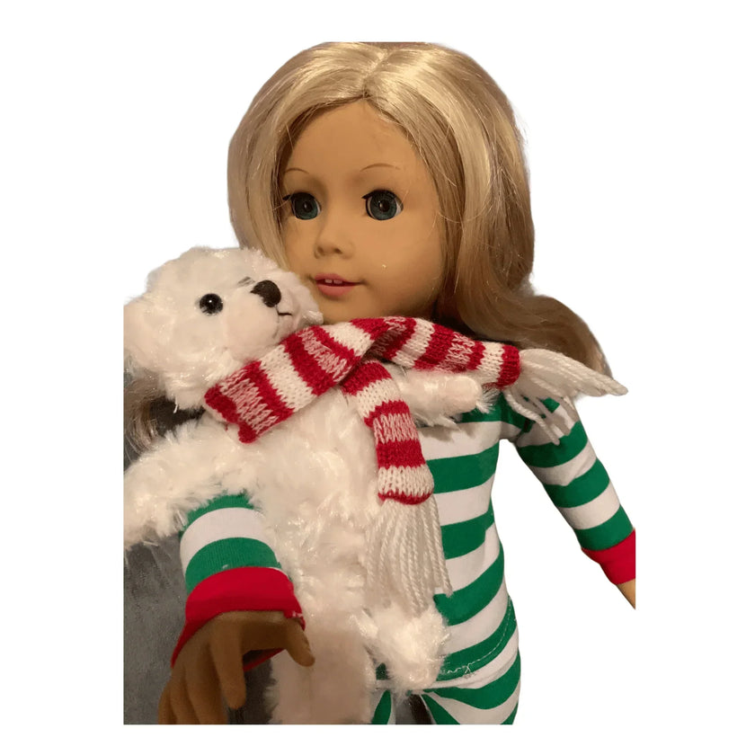 PLUSH HOLIDAY BEAR WITH SCARF or matching hat set for American Girl Dolls