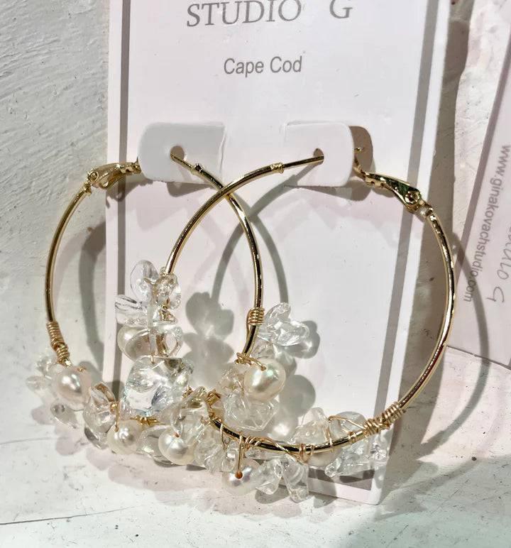 Studio G Stone and Pearl Cluster Hoop Earring