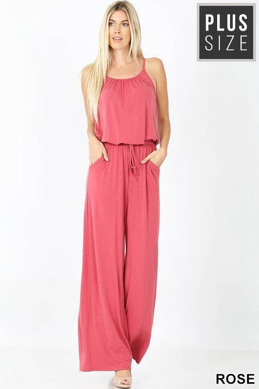 PLUS SPAGHETTI STRAP JUMPSUIT WITH POCKETS