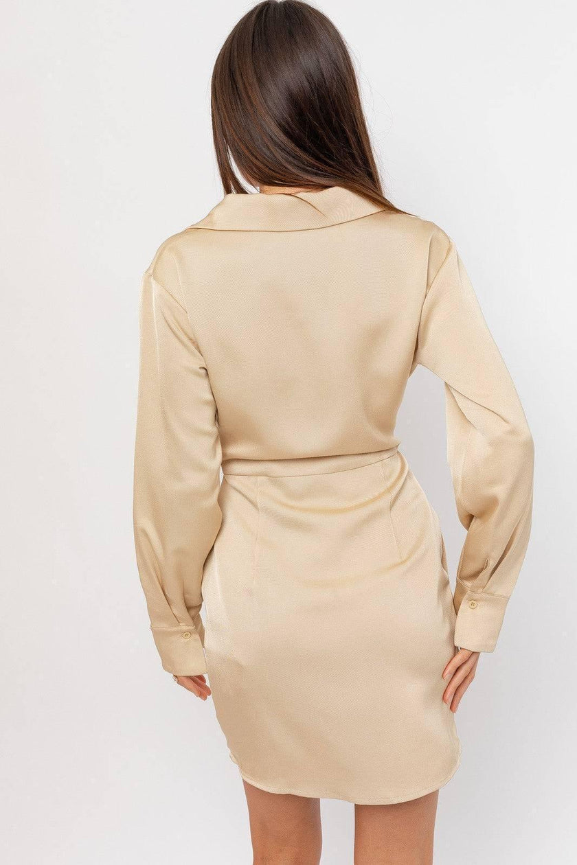 The Jillian Twist Front Shirt Dress In Gold