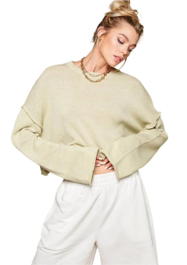 Barbara Mint Loose Fit Crop knit Oversized Sweater
