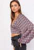 Long Sleeve Wrap Around Patterned Crop Top