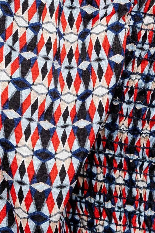 Long Sleeve Wrap Around Patterned Crop Top