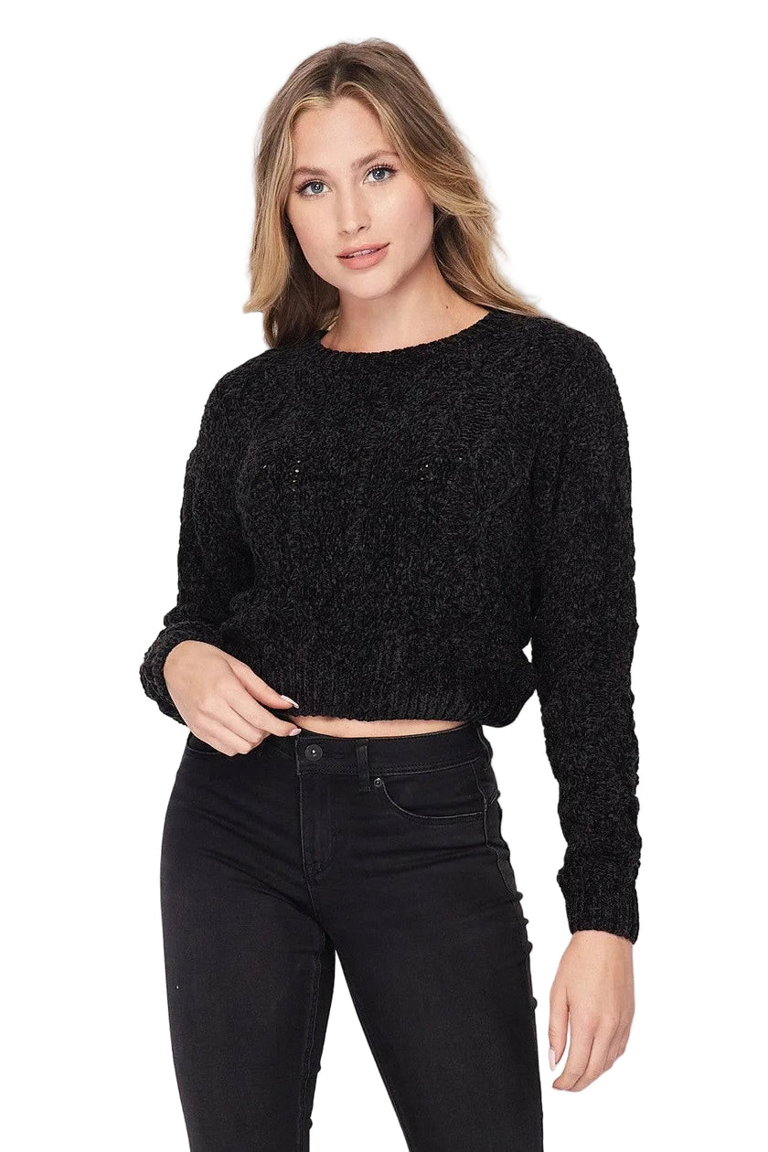 Cropped Cable Knit Sweater
