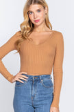 Ribbed Long Sleeve V-Neck Crop Sweater