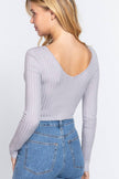 Ribbed Long Sleeve V-Neck Crop Sweater