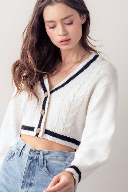 Oh So Preppy Button Down Cropped Cardigan Sweater