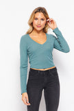 Wide V Neck Ribbed Long Sleeve Tee