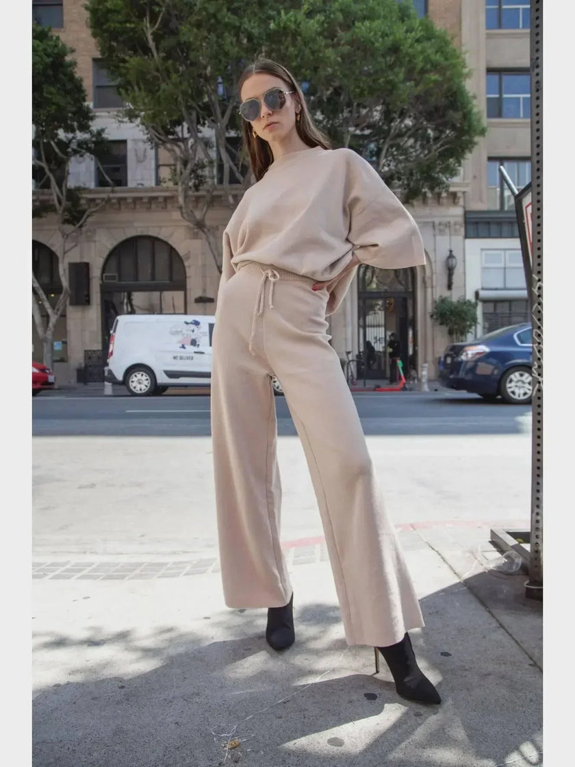 Women's Half Sleeve Knit Sweater Flare Pant Set