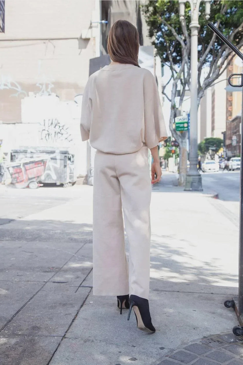 Women's Half Sleeve Knit Sweater Flare Pant Set