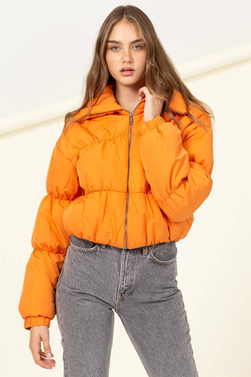 Women's Orange Cropped Puffer Jacket