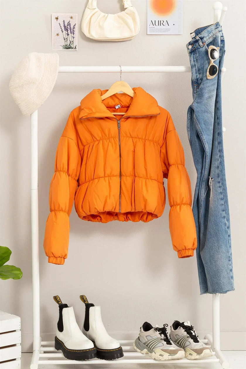 Women's Orange Cropped Puffer Jacket