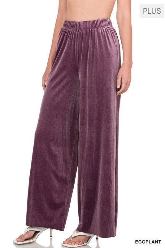 PLUS SIZE VELVET WIDE LEG PALAZZO PANTS