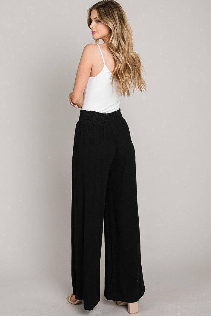 RESORT READY LINEN Smocked waist Vacation Palazzo Pants