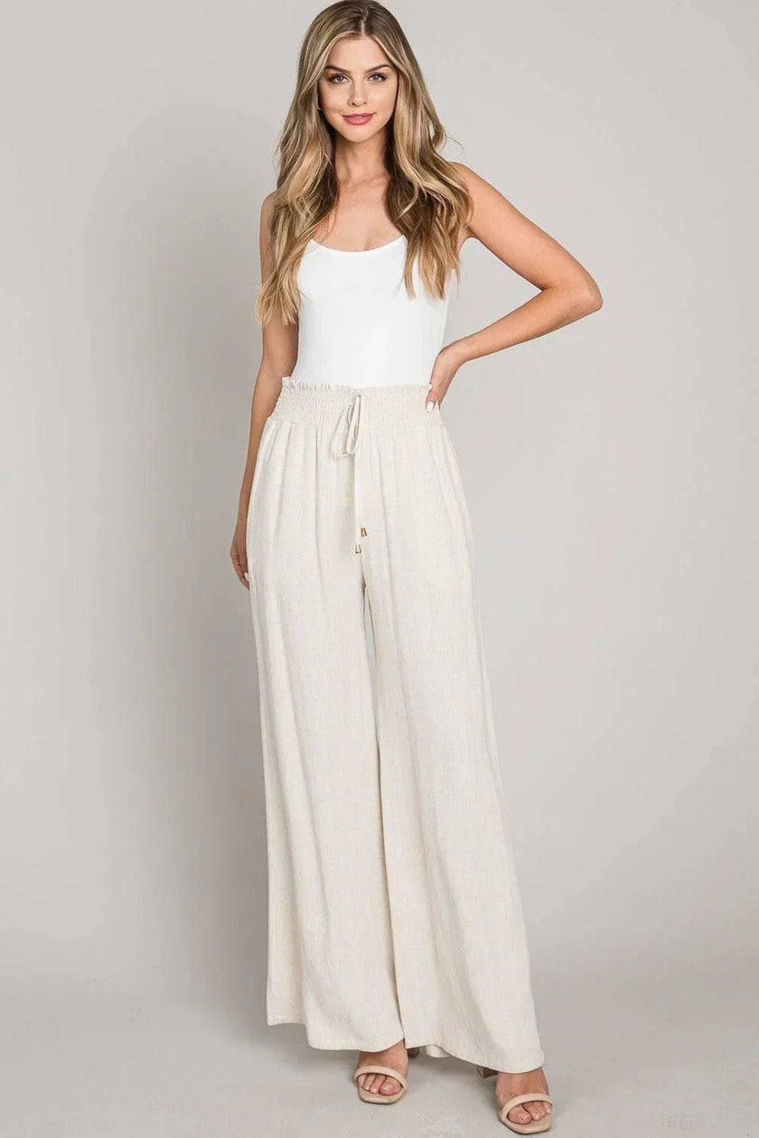 RESORT READY LINEN Smocked waist Vacation Palazzo Pants