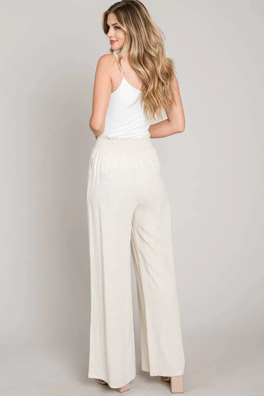 RESORT READY LINEN Smocked waist Vacation Palazzo Pants
