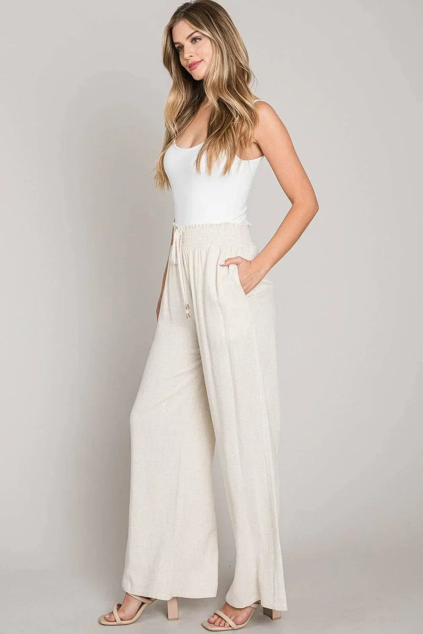 RESORT READY LINEN Smocked waist Vacation Palazzo Pants