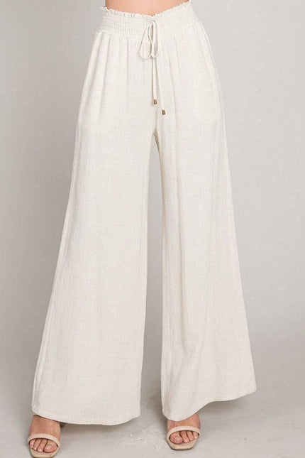 Tall Friendly Linen Wide Leg Pants – Smocked Waist Resort Palazzo